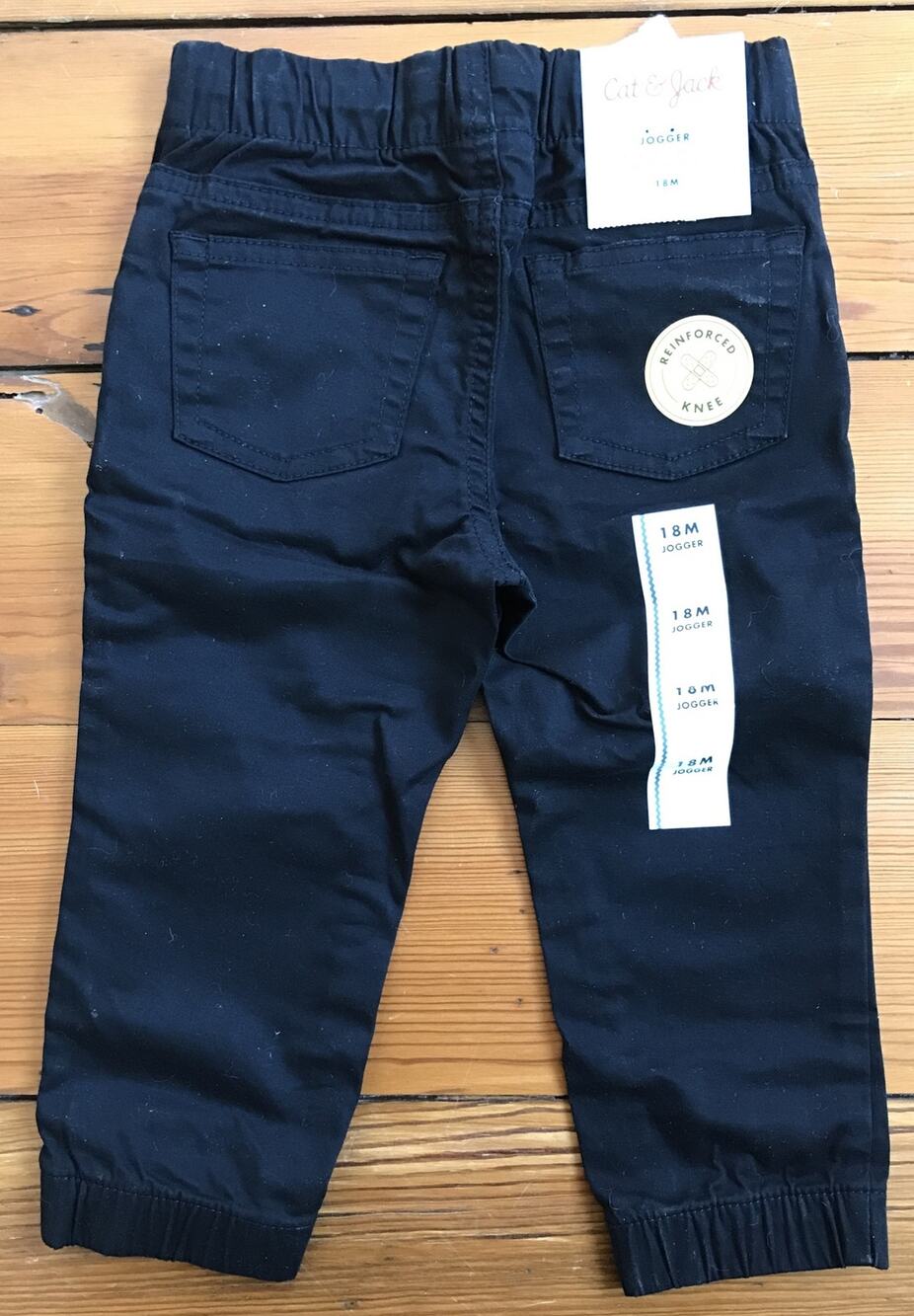 New NWT Cat & Jack Baby Black Drawstring Jogger Pants 18M Reinforced Knee